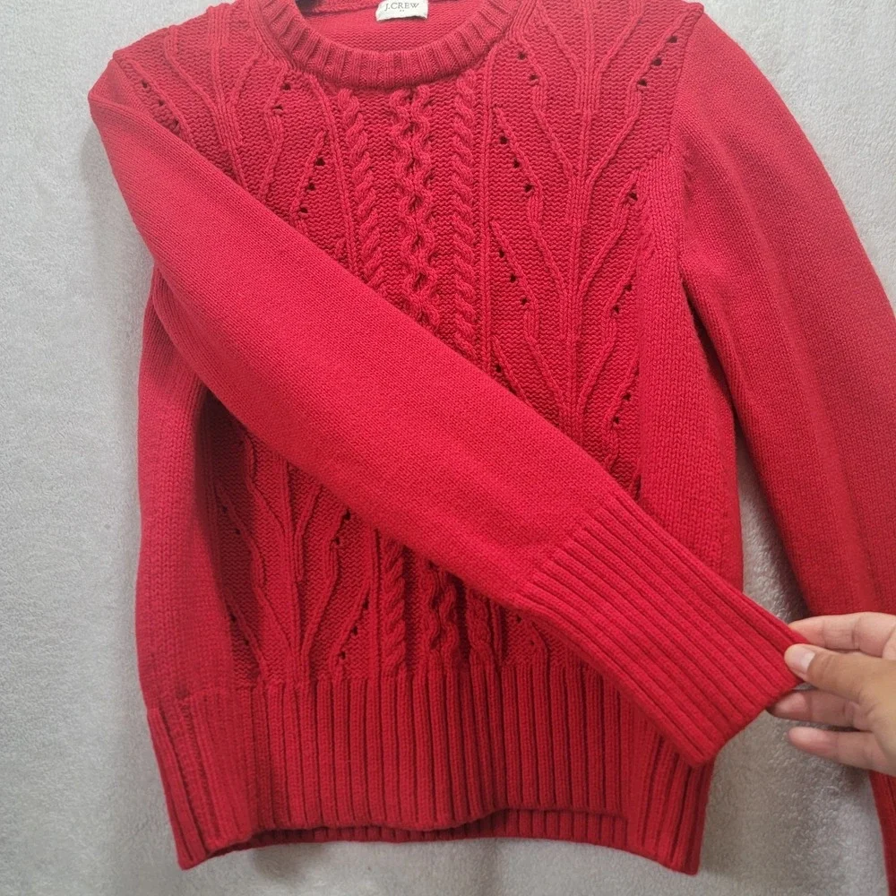 J. Crew Lambs Wool Blend Pointelle Cable Front‎ Red Sweater Women's Large